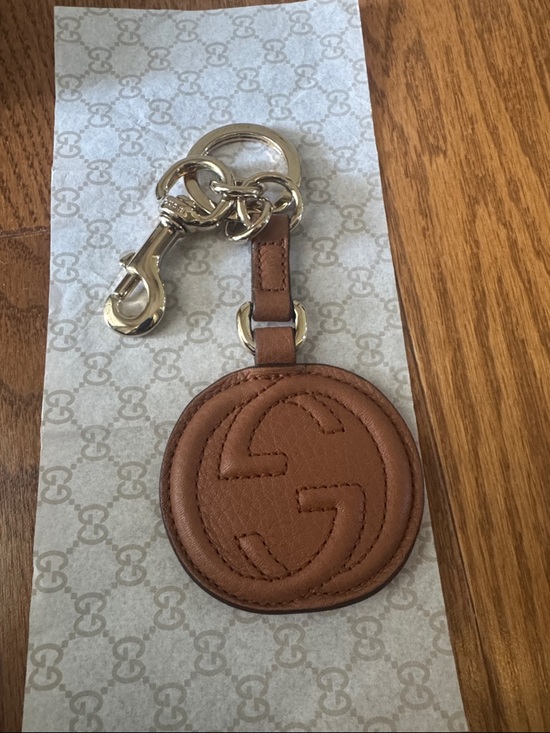 Gucci Accessories - Gucci Brown Leather Round Double G Keyring with Silver Hardware